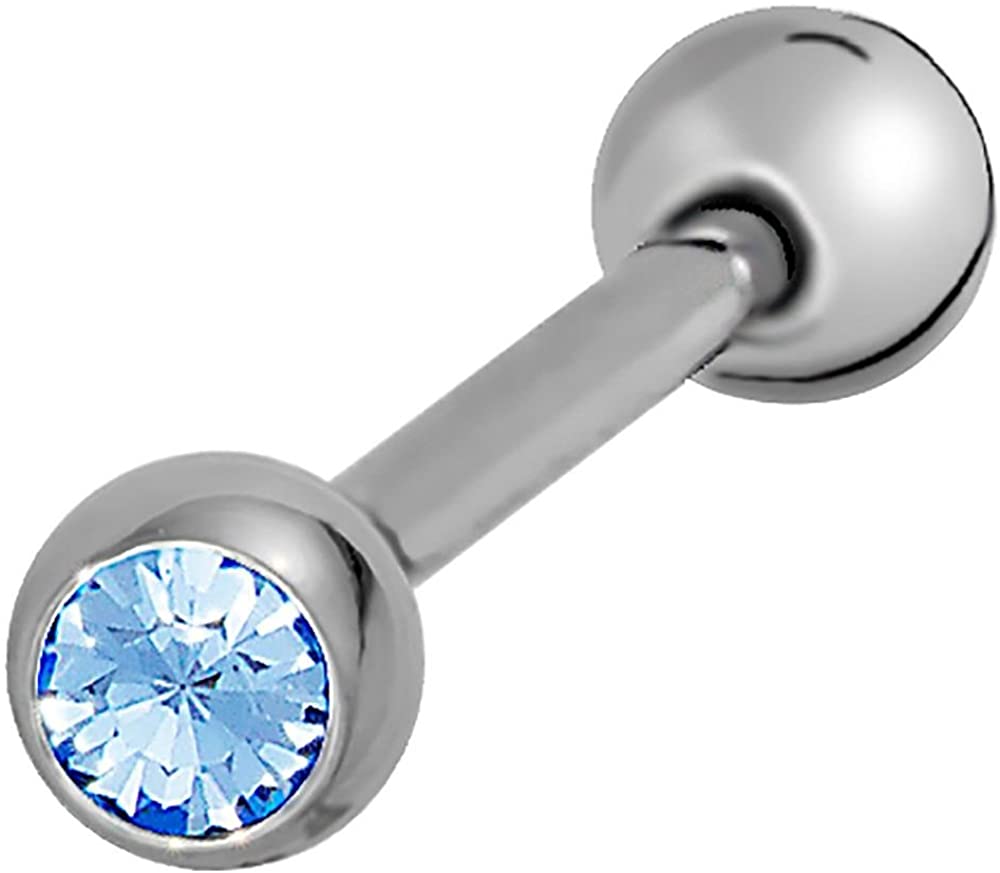 Forbidden Body Jewelry 14G 16mm (5/8 inch) Titanium CZ Crystal Tongue Ring