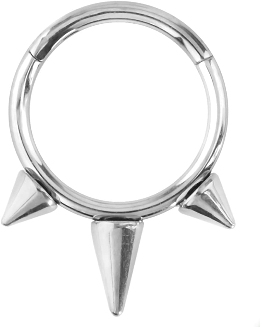 Forbidden Body Jewelry 16G 8-10mm Hinged Surgical Steel Clicker Piercing Hoop with Spikes