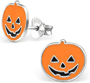 Hypoallergenic Sterling Silver Halloween Pumpkin Stud Earrings