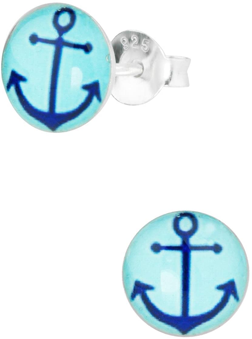 Hypoallergenic Sterling Silver Blue Anchor Stud Earrings for Kids (Nickel Free)