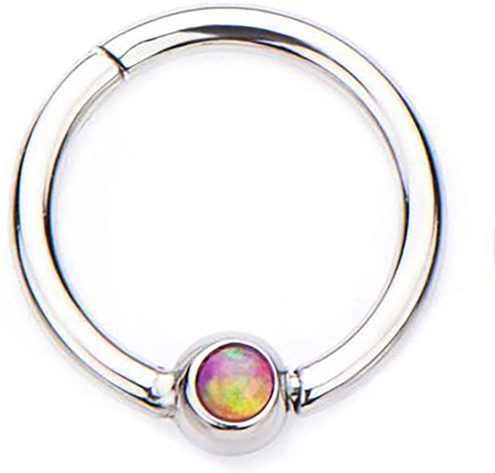 Forbidden Body Jewelry 16G 8-10mm Synthetic Opal Hinged Surgical Steel Clicker Piercing Hoop