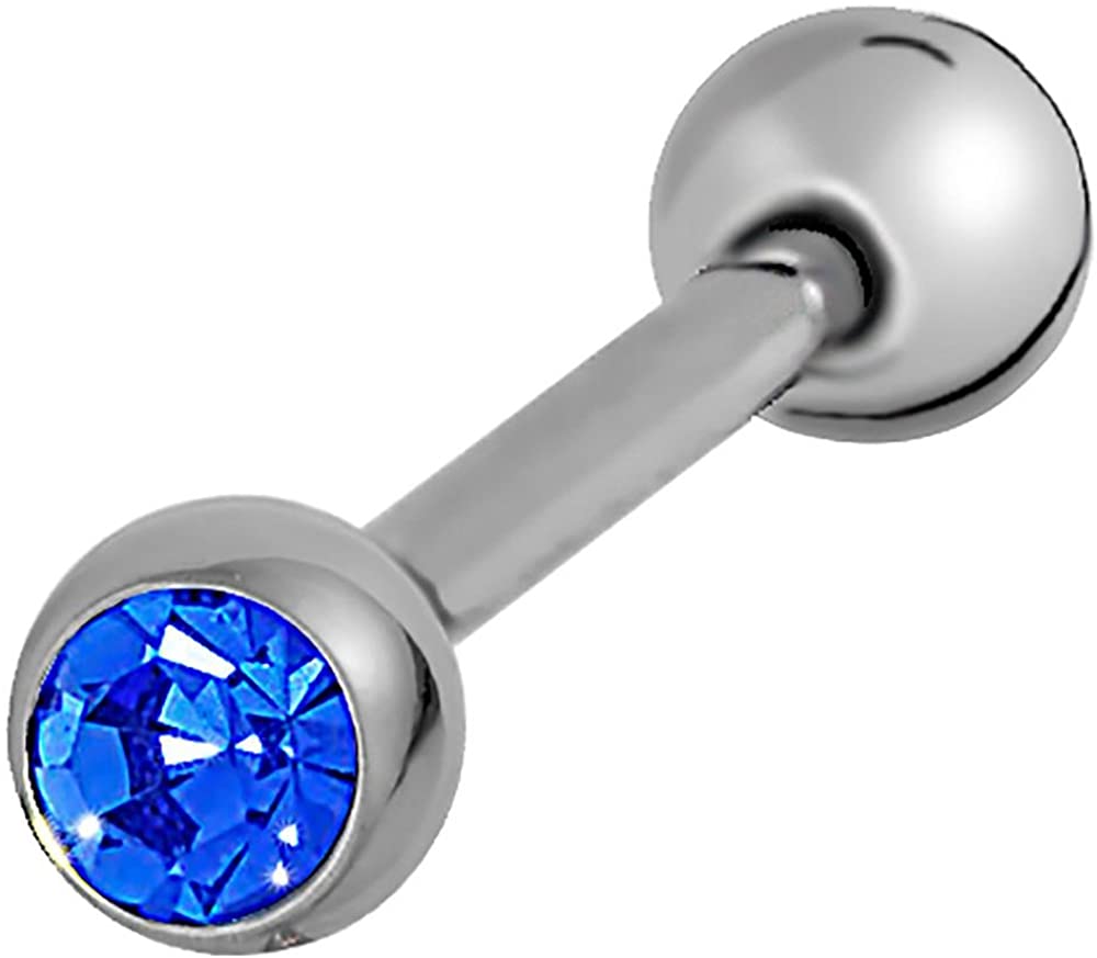 Forbidden Body Jewelry 14G 16mm (5/8 inch) Titanium CZ Crystal Tongue Ring