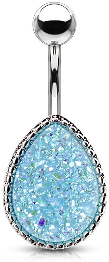 Forbidden Body Jewelry Surgical Steel Belly Button Ring with Synthetic Tear Drop Stone