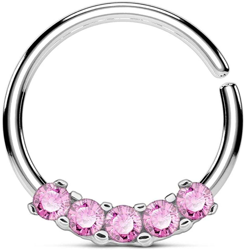 Forbidden Body Jewelry 16g Bendable Surgical Steel Comfort Ends CZ Cartilage/Septum Hoop-Pick Style/Color