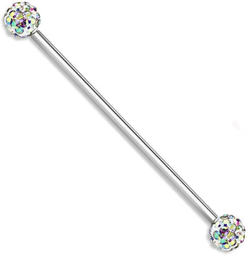 Forbidden Body Jewelry 14g 1.5 Inch (38mm) Surgical Steel Ferido Crystal Industrial Barbell (Choose Color)