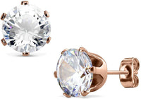 Rose Gold Plated Surgical Steel CZ Simulated Diamond Stud Earrings, 3mm-8mm