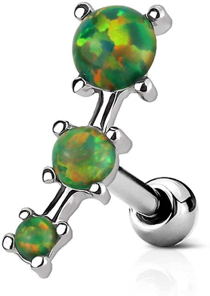 Forbidden Body Jewelry 16g Synthetic Opal Stone Curved Surgical Steel Cartilage/Helix Earring