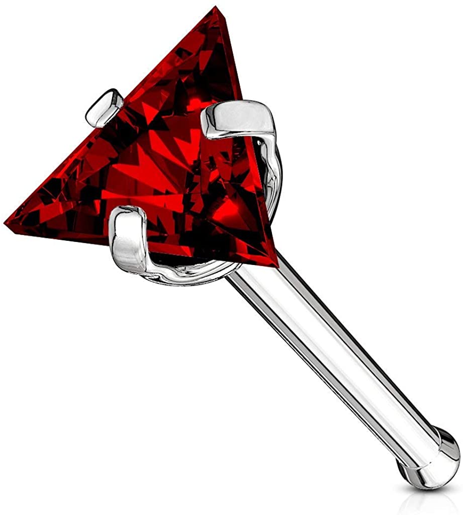 Forbidden Body Jewelry 20g Surgical Steel Nose Stud with 3.5mm Triangle CZ Top