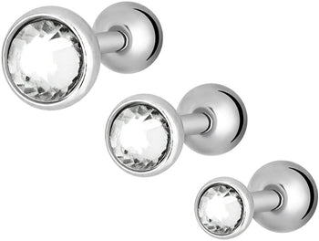 Forbidden Body Jewelry Set of 3 Sizes Cartilage Studs: 16g Surgical Steel Clear Crystal Cartilage Earrings