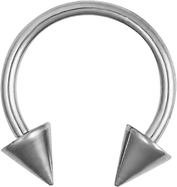 16g 10 mm (3/8) Solid Grade 23 Titanium Double Spike Horseshoe Body Piercing Ring, 4 mm Cones