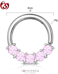 Forbidden Body Jewelry 16-18g 8mm Surgical Steel Bendable Cartilage/Septum Hoop w/5 Iridescent Resin Stones, Choose Gauge/Color