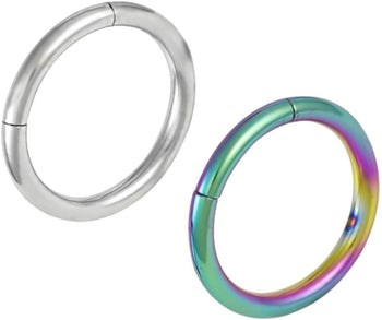 Forbidden Body Jewelry Set of 2 Seamless Cartilage Hoop Earrings: 16g 5/16 Inch Surgical Steel & IP Plated Rainbow Hoops