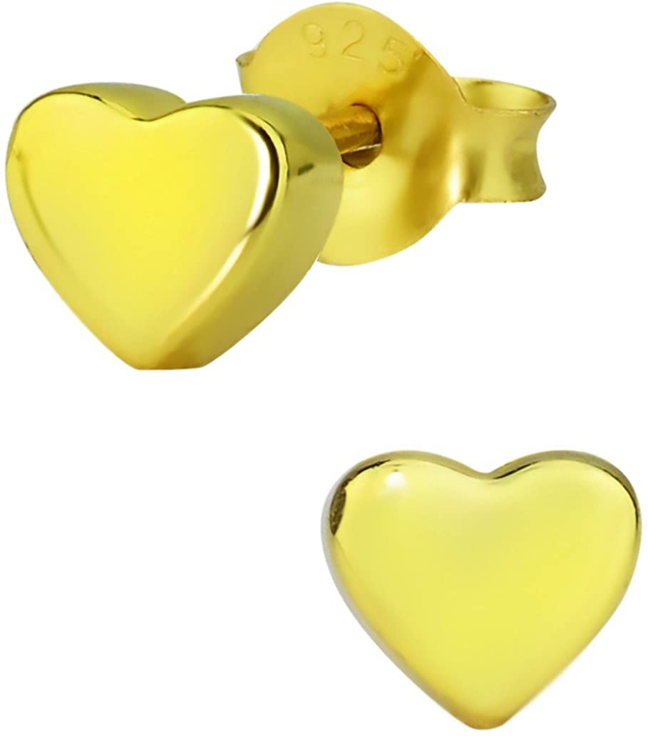 Hypoallergenic 14k Gold Plated Sterling Silver Little Heart Stud Earrings for Kids (Nickel Free)