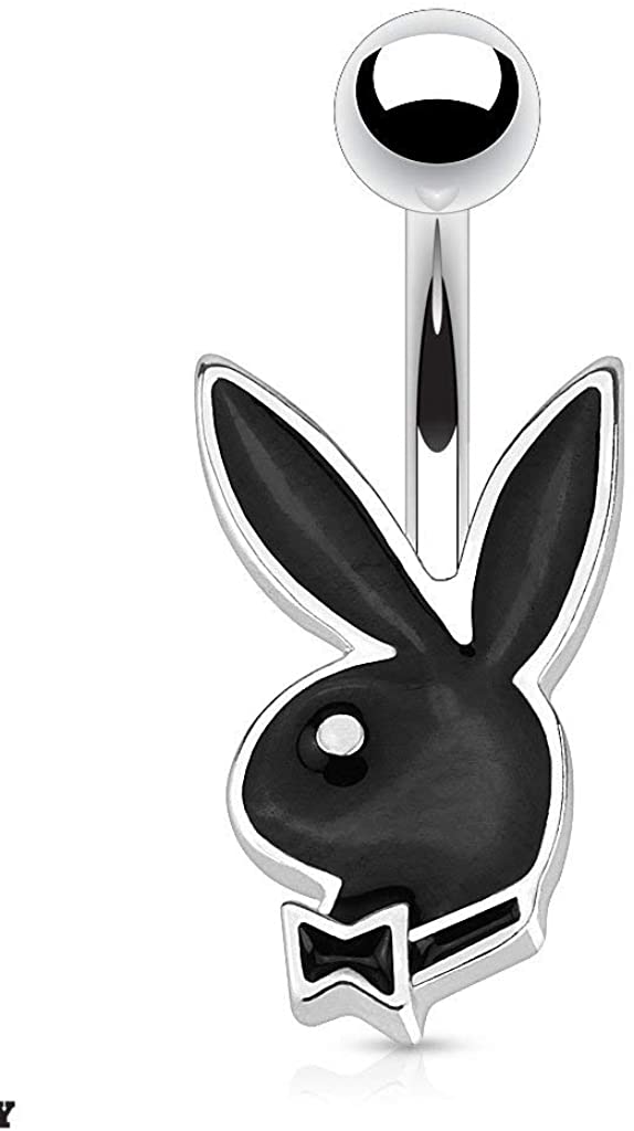 Forbidden Body Jewelry 16g 8mm Surgical Steel Epoxy Glossed Petite Playboy Bunny Belly Ring (Choose Color)