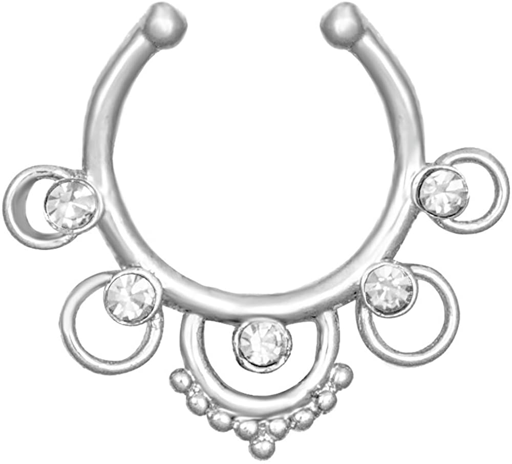 Non-Piercing Septum Jewelry: Fancy Crystal CZ Clip On Septum Hanger (No Piercing Required)