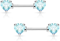 Forbidden Body Jewelry Pair of Surgical Steel 1/2-5/8 Inch (12-16mm) Cubic Zirconia Crystal Double Heart Nipple Barbells