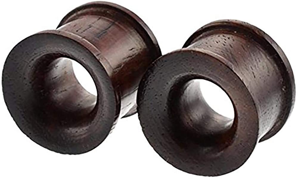 Forbidden Body Jewelry Set Organic Sono Wood Ear Gauges, 10mm - 25mm Double Flared Saddle Tunnel Plug Earrings