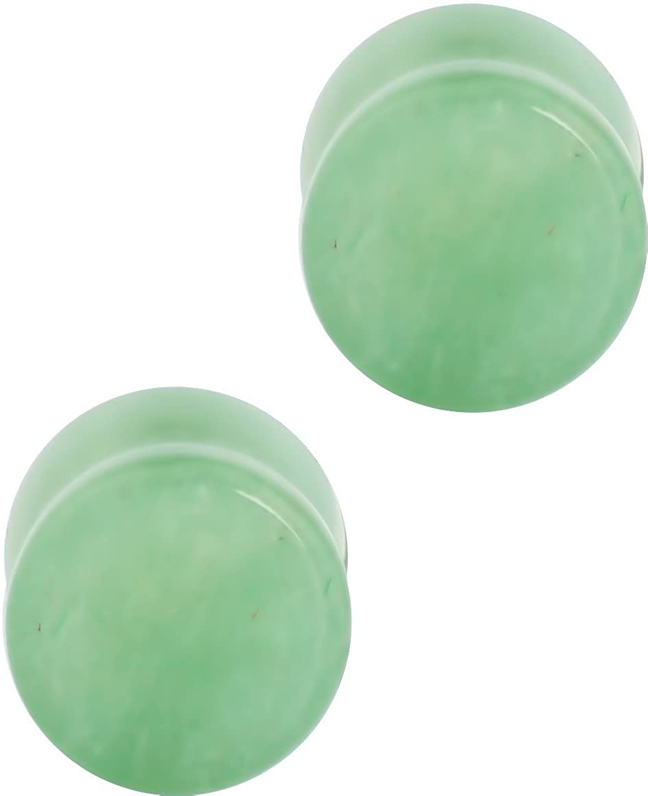 Forbidden Body Jewelry 3mm - 25mm Semi-Precious Jade Ear Gauges, Solid Gemstone Double Flared Saddle Plug Earrings Sold as Pairs