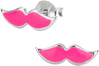 Hypoallergenic Sterling Silver Pink Mustache Stud Earrings for Kids (Nickel Free)