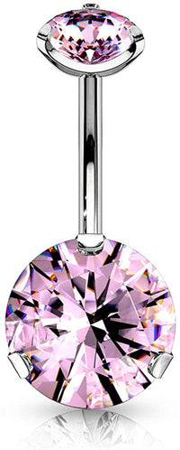 Forbidden Body Jewelry Surgical Steel Internally Threaded 2.5 Ct Solitaire CZ Pink Crystal Belly Button Ring