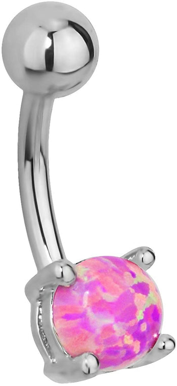 Forbidden Body Jewelry Surgical Steel Simulated Pink Opal Gemstone Belly Button Ring