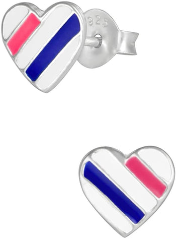 Hypoallergenic Sterling Silver Striped Heart Stud Earrings for Kids (Nickel Free)