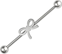 Forbidden Body Jewelry 14g Surgical Steel 35mm (1 3/8 Inch) Ribbon Bow Industrial Piercing Barbell