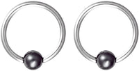 Forbidden Body Jewelry Pair of 2 Rings: 18g 5/16 Inch Surgical Steel Hematite Balls CBR Hoop Earrings