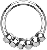 Forbidden Body Jewelry 16g 8mm Surgical Steel Hinged Segment Piercing Hoop w/Beads for Cartilage/Septum