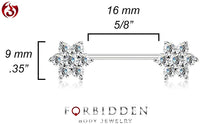 Forbidden Body Jewelry Pair of Surgical Steel 5/8 Inch (16mm) 7-CZ Posh Flower Nipple Barbells