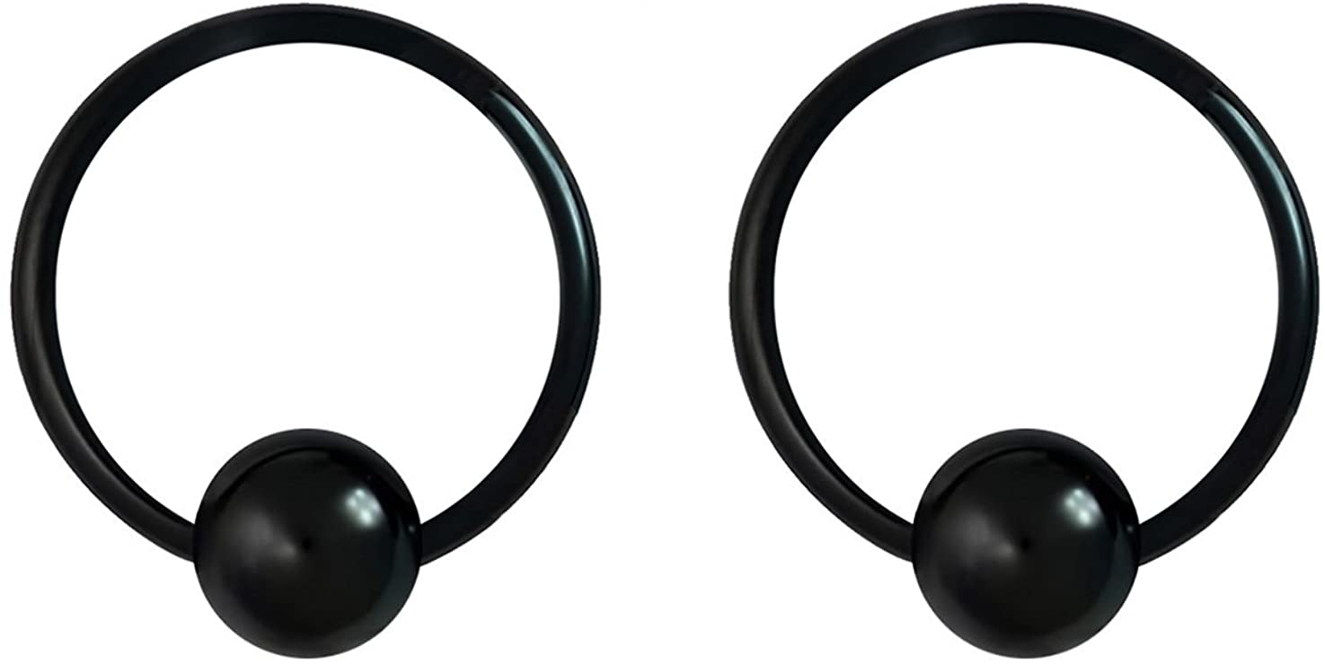 Pair 10g-20g Black/Rainbow Surgical Steel Captive Bead Body Piercing Hoops (Select Color/Gauge/Diameter)