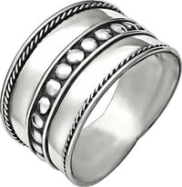 Kinzie Fashion .925 Sterling Silver Wide Balinese Braided Design Cigar Band Ring