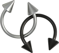 Forbidden Body Jewelry 16g Septum Rings Set of 2: 16 Gauge 10mm Surgical Steel Spike Horseshoe Rings, Black & Steel