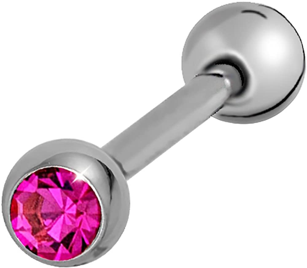 Forbidden Body Jewelry 14G 16mm (5/8 inch) Titanium CZ Crystal Tongue Ring