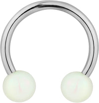 14g 12mm Surgical Steel Horseshoe Piercing Ring with 5mm Pearly White Acrylic Balls