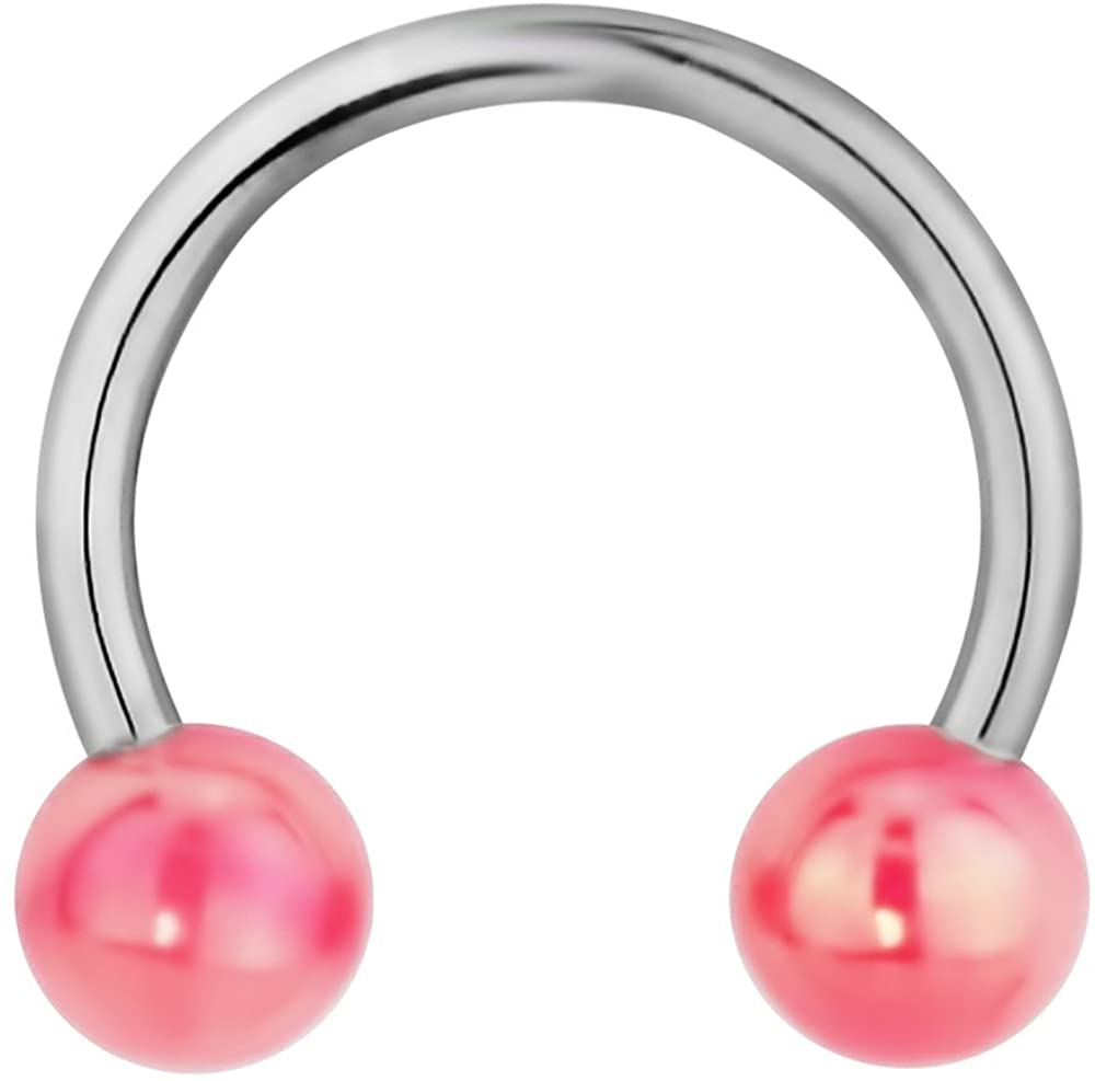 Forbidden Body Jewelry 16g 10mm Surgical Steel Horseshoe Piercing Ring with 4mm Pearly Pink Acrylic Balls