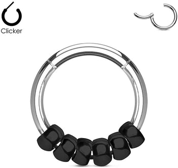 Forbidden Body Jewelry 16g 8mm Surgical Steel Hinged Segment Piercing Hoop w/Beads for Cartilage/Septum