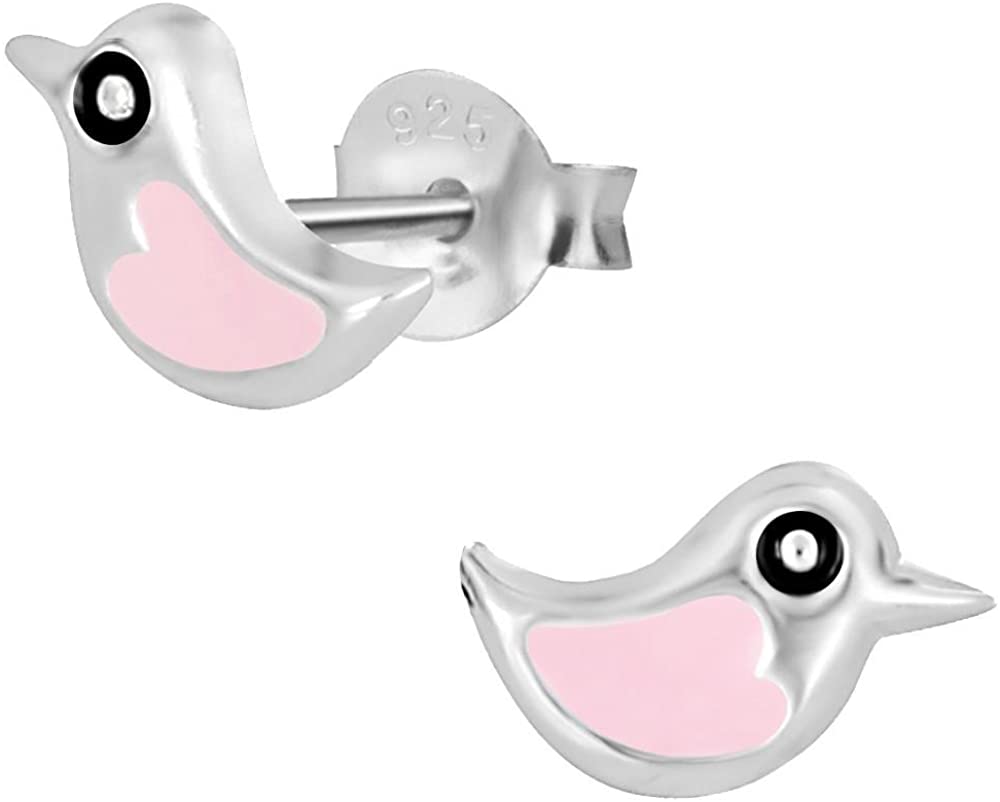 Hypoallergenic Sterling Silver Light Pink Birdie Stud Earrings for Kids (Nickel Free)