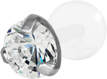 Forbidden Body Jewelry 16g Tragus Earring, Helix Earring & Labret Piercing Stud, Clear Acrylic Stud with 4mm CZ Crystal Top