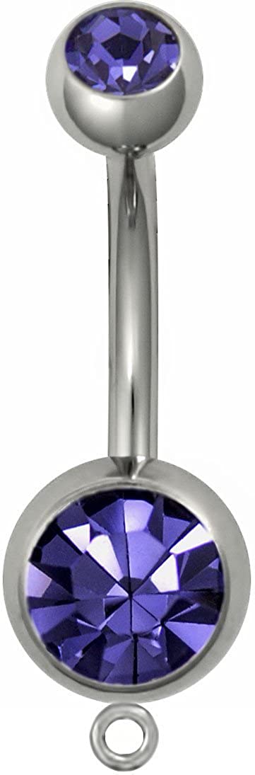 Surgical Steel Add a Charm Purple Double Jeweled Dangle Belly Button Ring