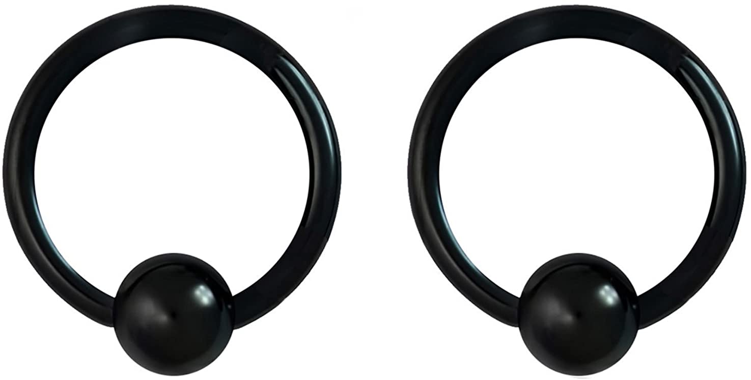 Pair 10g-20g Black/Rainbow Surgical Steel Captive Bead Body Piercing Hoops (Select Color/Gauge/Diameter)