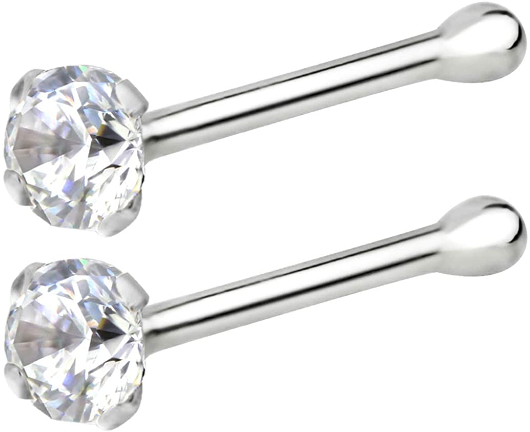 Forbidden Body Jewelry 22g 14k Gold CZ Simulated Diamond Micro Nose Stud, 1.25mm CZ Single