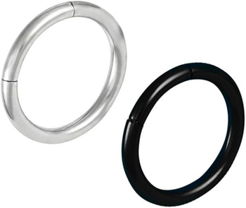 Forbidden Body Jewelry Set of 2 Seamless Cartilage Hoop Earrings: 16g 8 mm (5/16 Inch) Surgical Steel & IP Plated Black Hoops