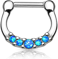 Forbidden Body Jewelry 16g Surgical Steel Bezel Set Opalite Septum Piercing Clicker Hoop Ring