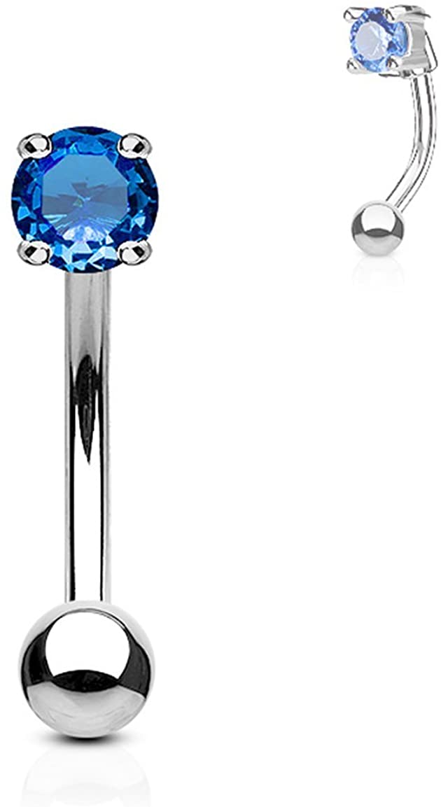 Forbidden Body Jewelry 16g 8mm Surgical Steel Curved Barbell w/Solitaire CZ for Daith, Eyebrow & Rook Piercings