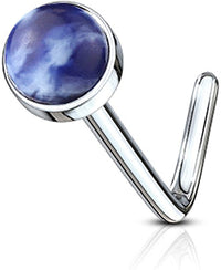 Forbidden Body Jewelry 20g Surgical Steel L Shaped Nose Ring with Synthetic Faux Gemstone Top