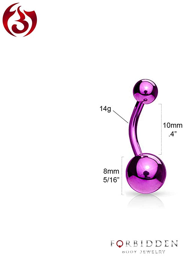 Forbidden Body Jewelry 14g Titanium IP Plated Surgical Steel High Shine Double Ball Belly Ring