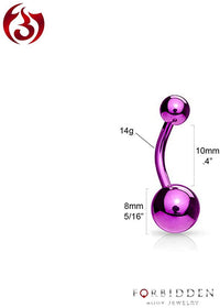 Forbidden Body Jewelry 14g Titanium IP Plated Surgical Steel High Shine Double Ball Belly Ring