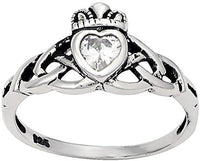 Kinzie Fashion Sterling Silver Traditional Celtic Knot .25 cttw CZ Simulated Diamond Claddagh Ring