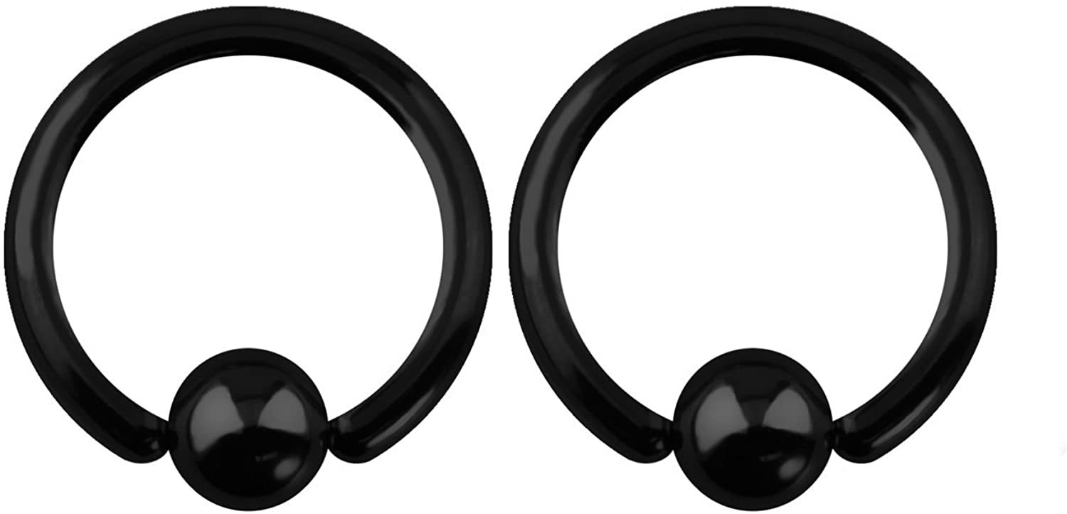 Pair 10g-20g Black/Rainbow Surgical Steel Captive Bead Body Piercing Hoops (Select Color/Gauge/Diameter)